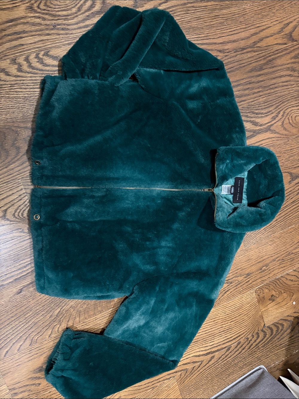 (sz M) Bomber Jacket - Know One Cares - Faux Fur - Emerald Green
